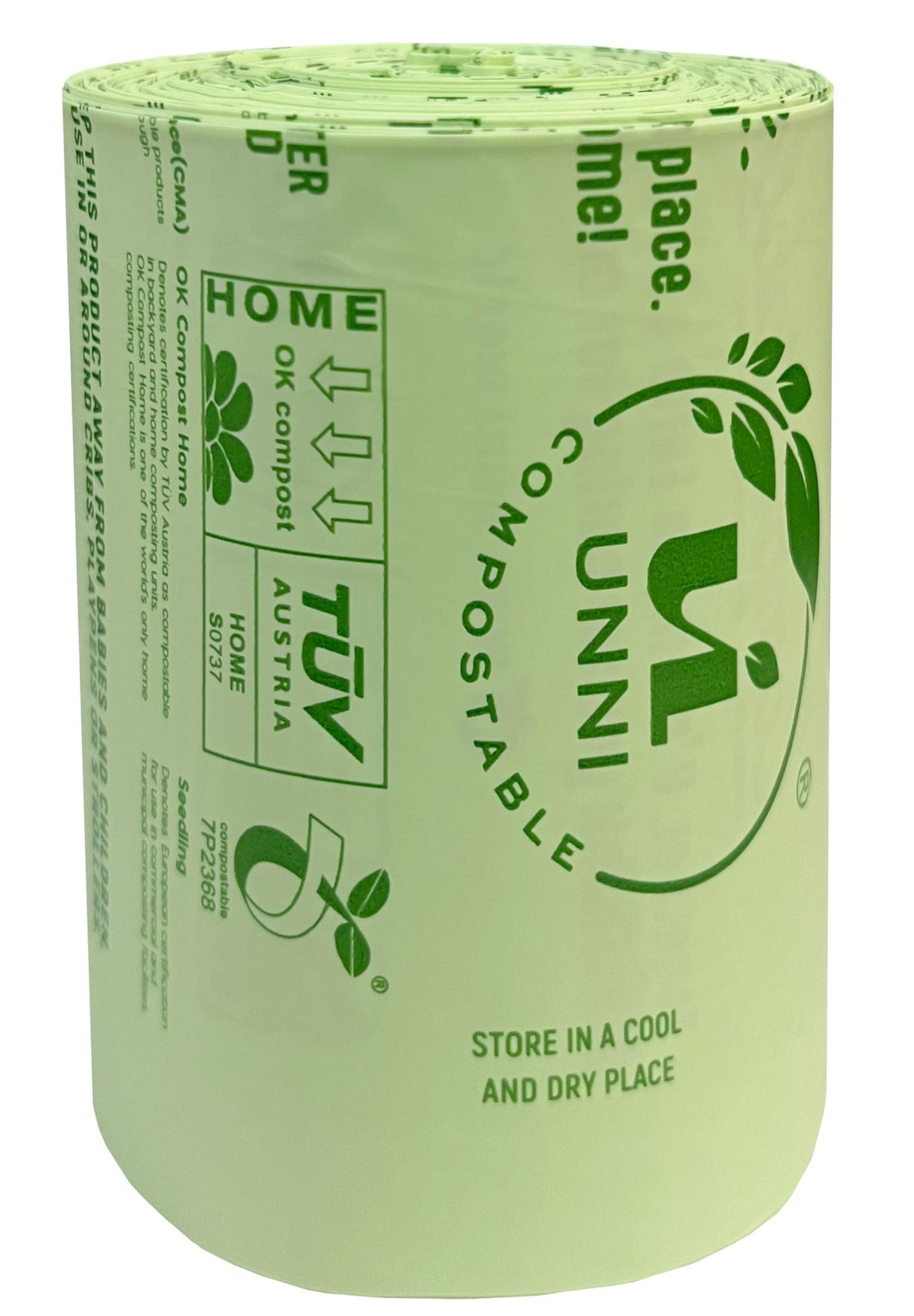 UNNI Compostable Liner Bags, 13 Gallon, 49.2 Liter, 200 Count, Heavy Duty 0.9 Mil, Tall Kitchen Food Scrap Waste Bags, ASTM D6400, US BPI, CMA and Europe OK compost HOME Certified, San Francisco