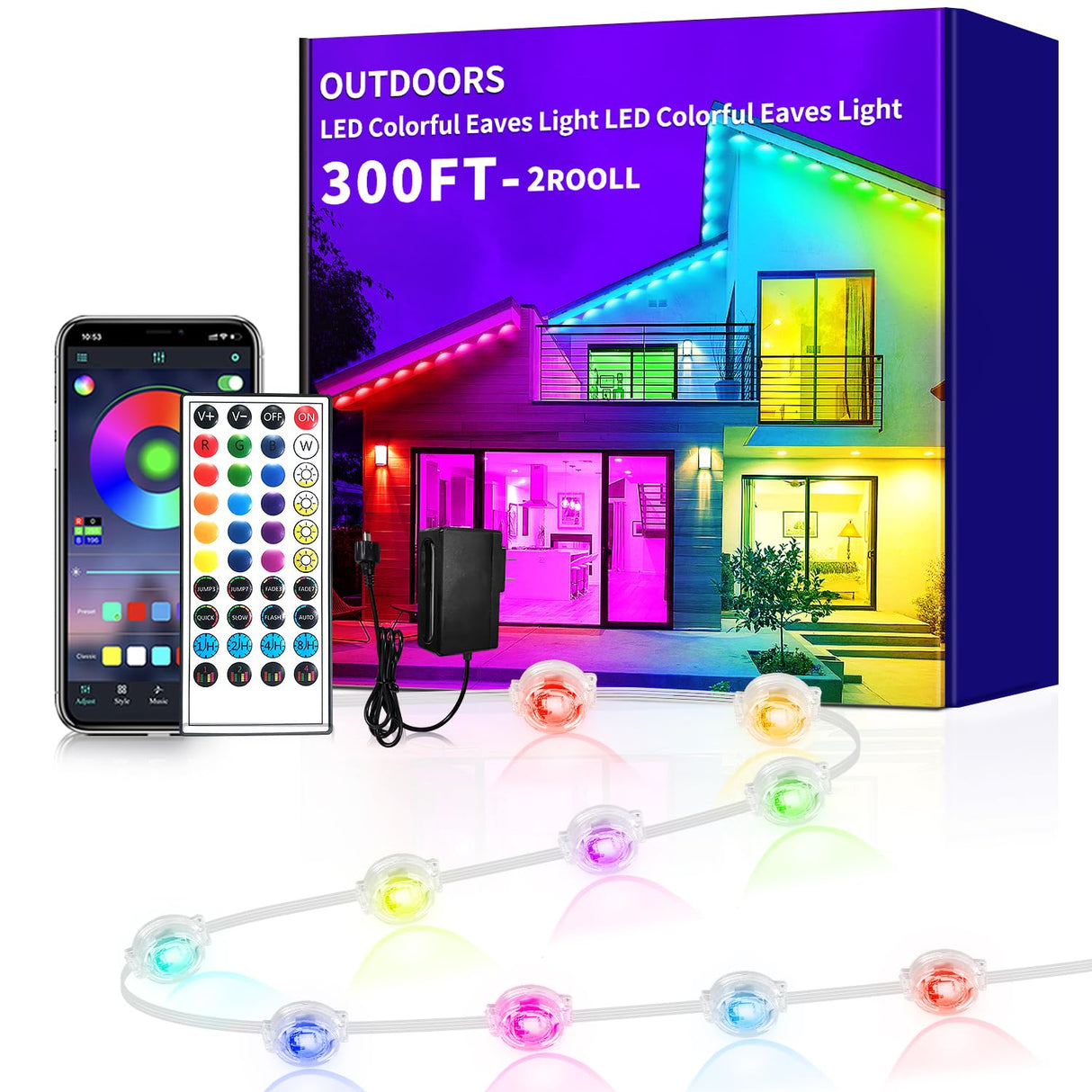Yocrostar 300ft Permanent Outdoor Light,RGB Eaves Lights with App Control Remote,DIY IP67 Waterproof Under Eave Lighting,Outside led Lights for House,Party,Christmas Decorations(2 Rolls 150FT)