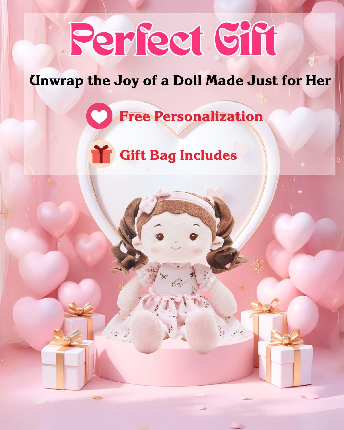 LeyaDoll Personalized Soft Baby Doll Toys for Girls (16''), My First Christmas Dolls, Leya Doll Baby Rag Doll Plush Toys for Toddler Kids Infants -Christmas Special - Princess Breeze