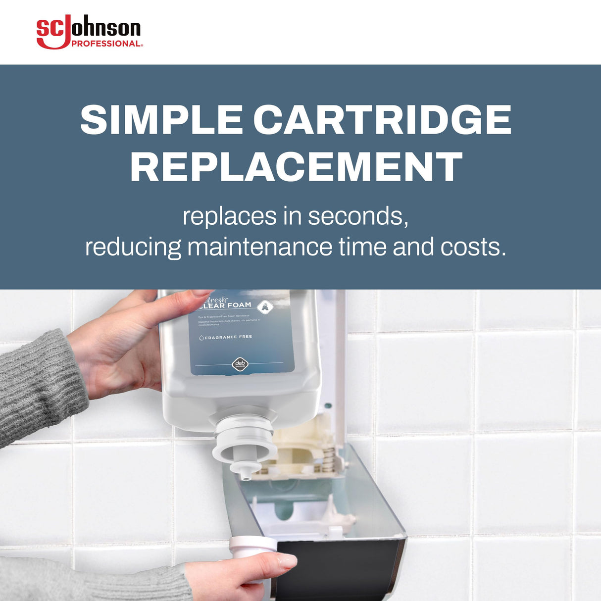 SC Johnson Professional Clear FOAM Dispenser and Refill Starter Kit, Wall Mount Soap Dispenser for Hand Soap, 1 Refresh Clear FOAM Hand Wash, 1 Liter Cartridge, 33.8 fl. oz., for Professional Use Only