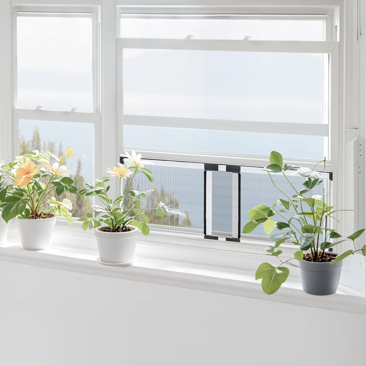 FLYZZZ Adjustable Sliding Window Screen, 2 Ways Aluminum Frame Expandable Window Screen (15.74 ''h x21-40''w)or Convert to Vertical (21.65"h x 15-28"w), B