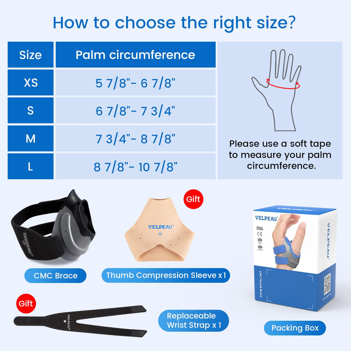 Velpeau CMC Joint Thumb Arthritis Support Brace - Soft & Hard Plastic Compose - with Thumb Compression Sleeve, Stabilizes Thumb CMC Joint Without Limiting Hand Function (Black, Left - Medium)