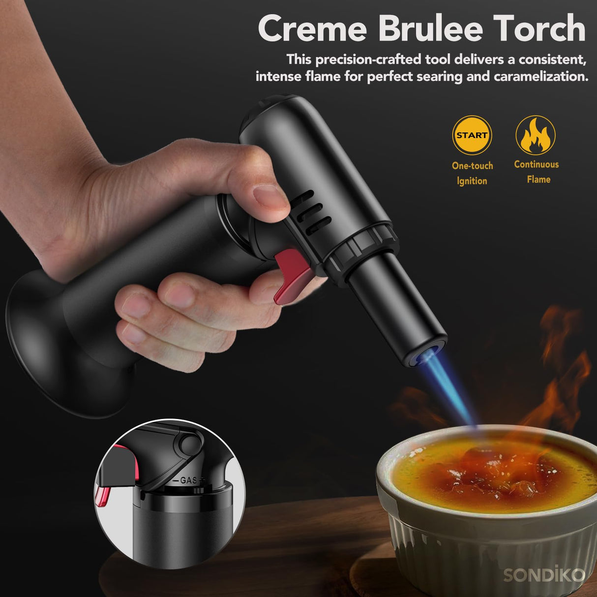 Sondiko Butane Torch Lighter with Visible Fuel Window, Refillable Soldering Torch with Adjustable Flame for Welding, Resin Art, Industrial (Butane Gas Not Included)