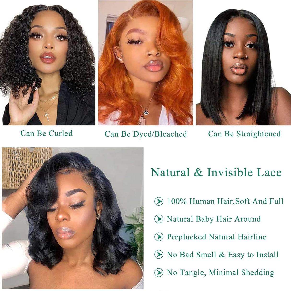 Douyin Bob Wig Human Hair 13x4 Frontal Lace Wig 14 Inch Body Wave 180% Density HD Lace Front Wigs Human Hair Pre Plucked Bob Wigs for Women (14 inch, Natural Black)