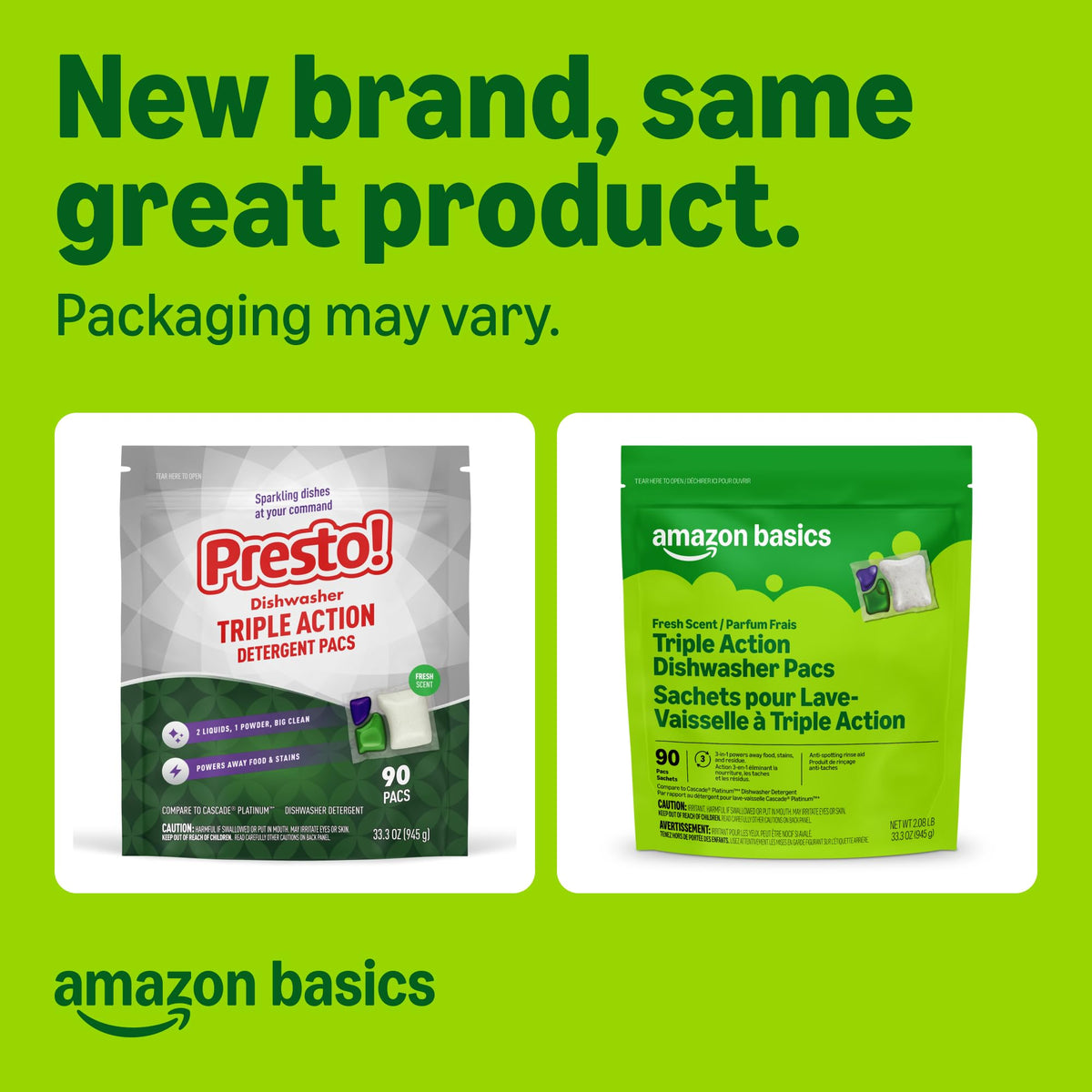 Amazon Basics Triple Action Dishwasher Pacs, Fresh Scent, 90 Count (Previously Presto!)
