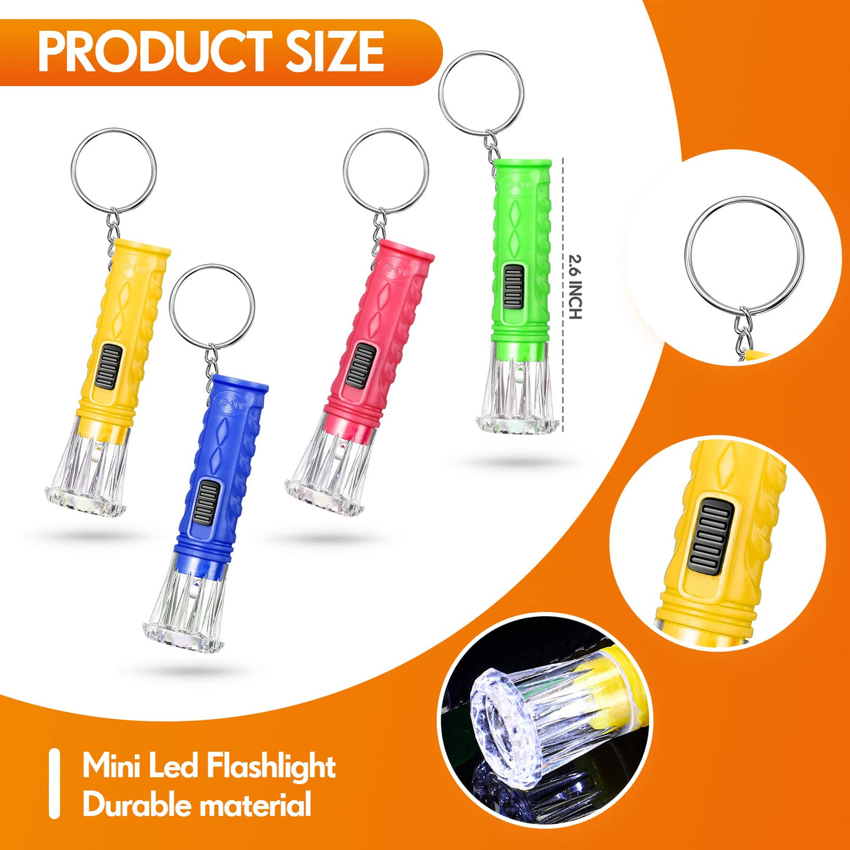 Jexine 100 Pcs Mini Flashlight Keychain Bulk Assorted Colors Torch Keyring Flashlights LED Small Keychain Light Hiking Camping Christmas Party Favors(Bright)