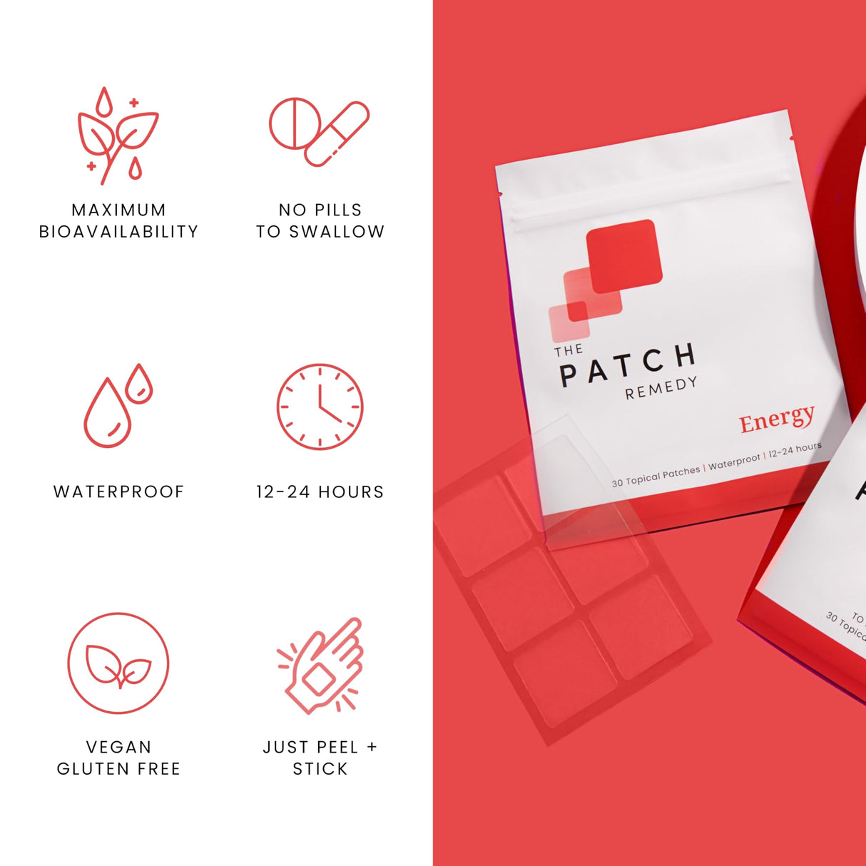 The Patch Remedy Energy Patch | Guarana, Taurine, Glucuronolactone, Green Tea, B Vitamins | 30 Patches