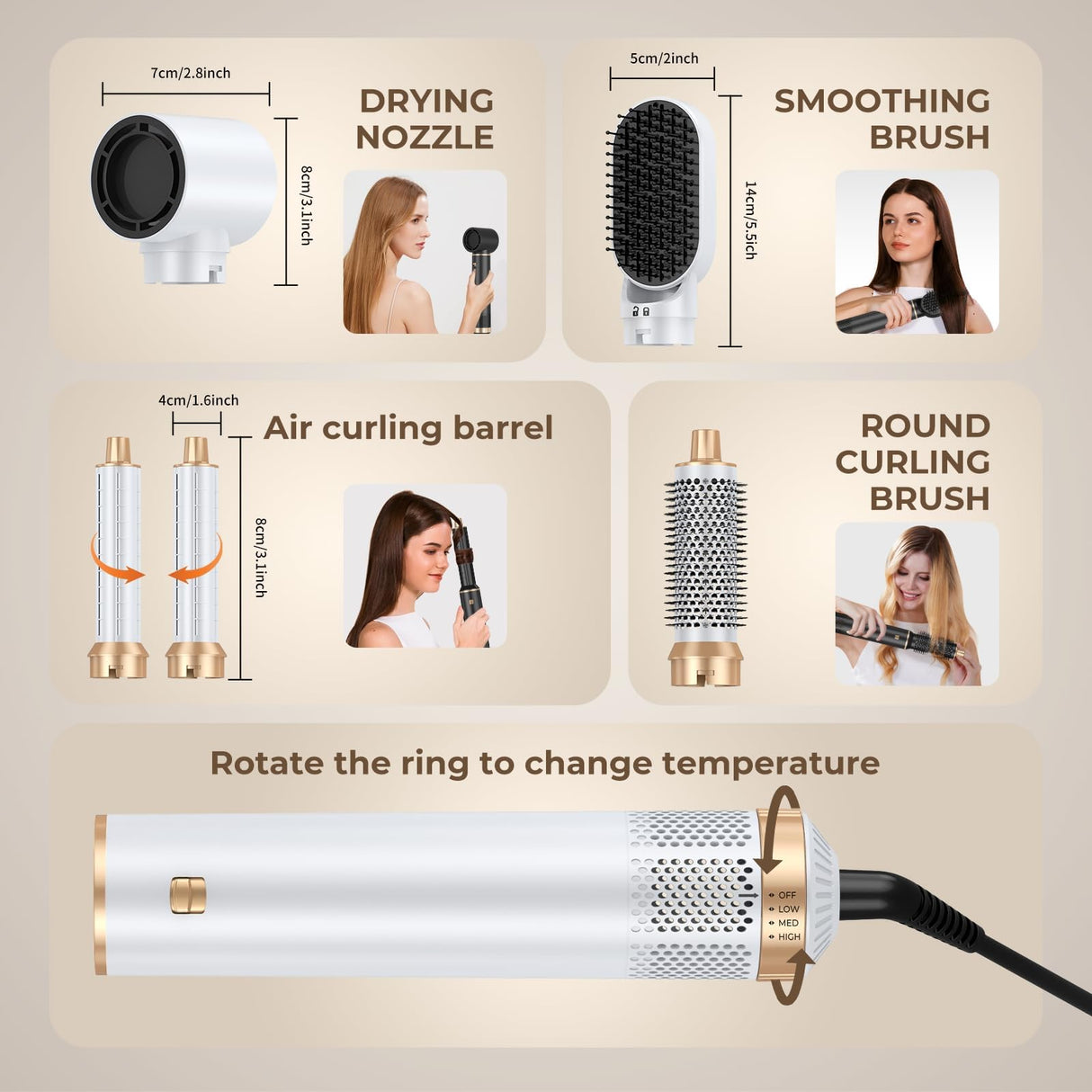 5 in 1 Blow Dryer Brush, Upgrade Hair Dryer Brush Air Curler Air Curling Wrap Styler, Detachable Hot Air Brush Negative Ion Curling Brush Iron, Hair Styling Tools for Drying Curling Straightening