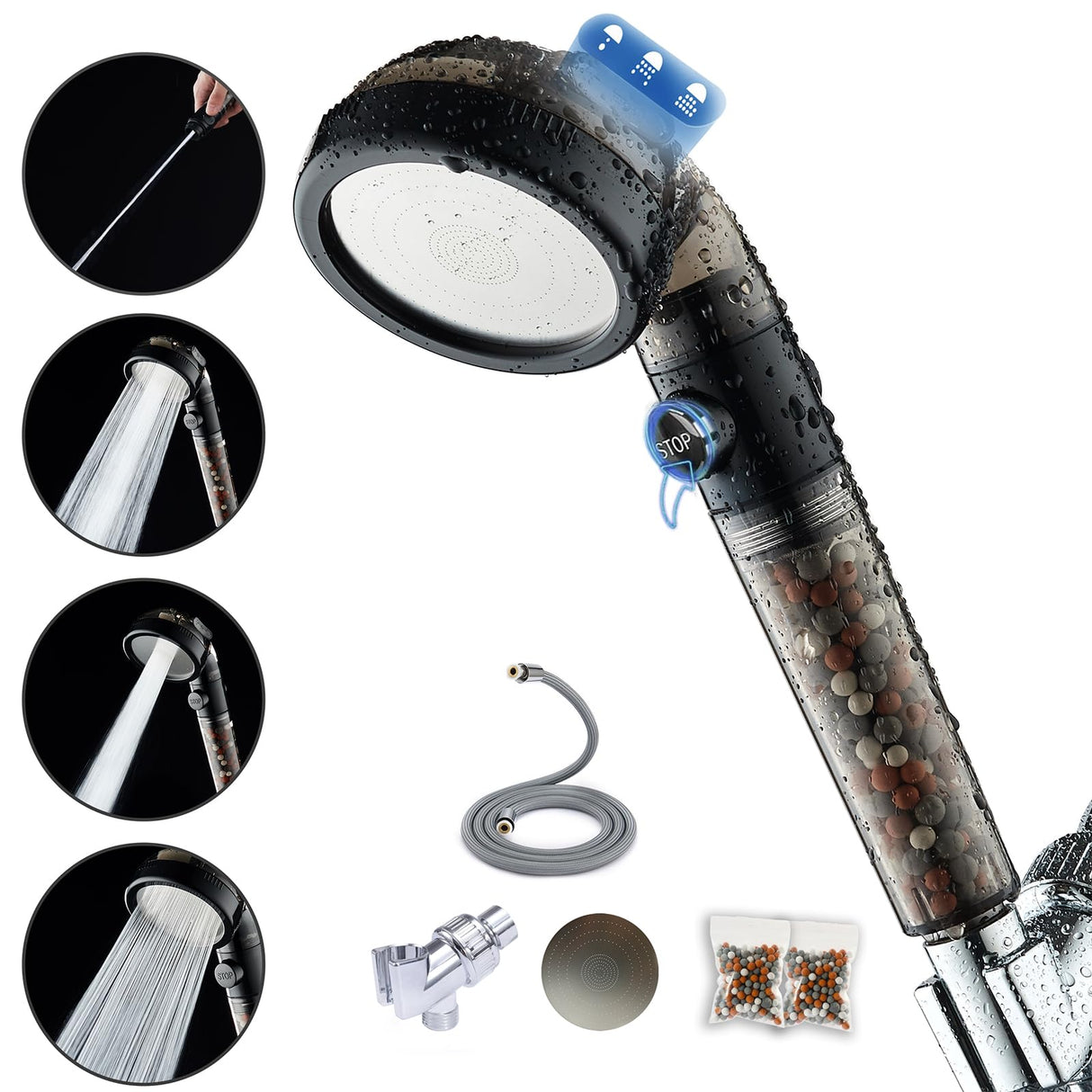 Filtered Shower Head with Handheld - High Pressure Mineral ShowerHead with Filters for Hard Water - Reduces Dry Itchy Skin, Easy Instal, 4 Modes, Water Saving, Durable, Detachable anti blocking