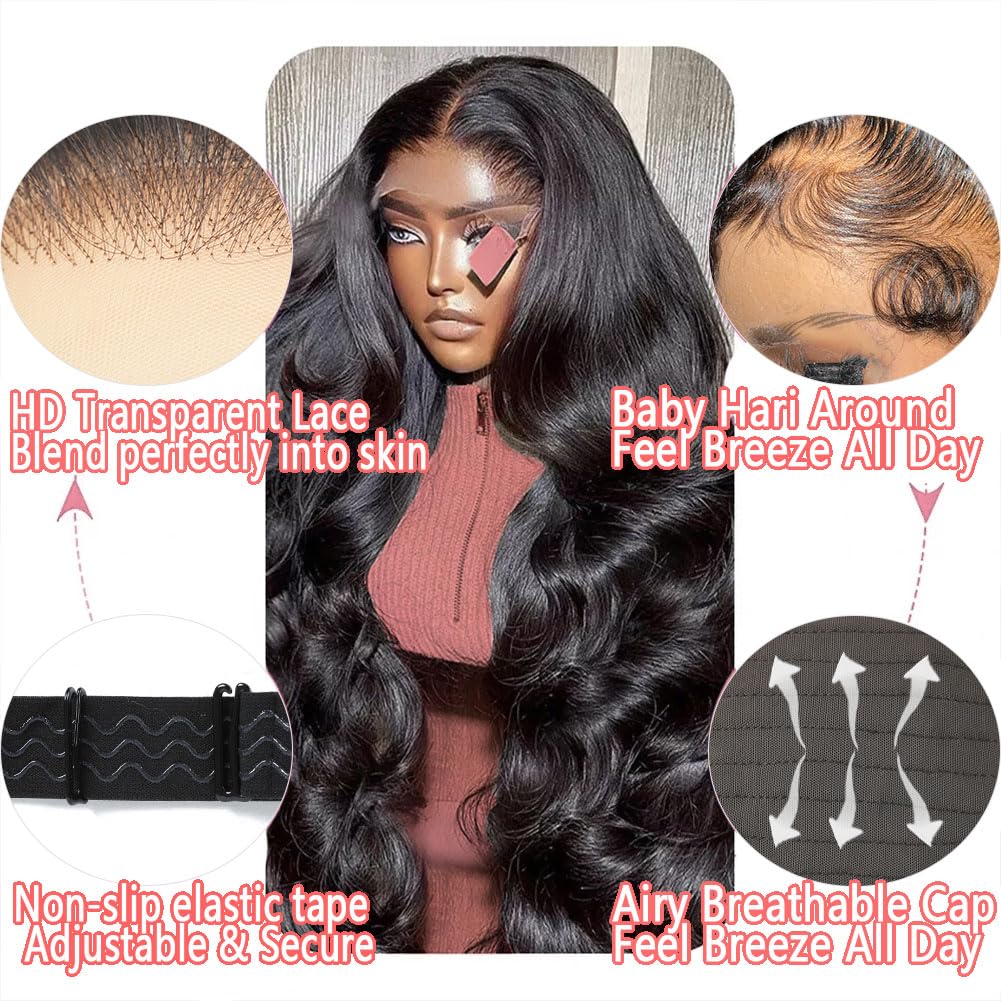 KUKAO 30 Inch Body Wave Lace Front Wigs Human Hair 13x6 HD Lace Front Wigs Human Hair Glueless Wigs Human Hair Pre Plucked with Baby Hair Lace Front Wigs for Women 180 Density