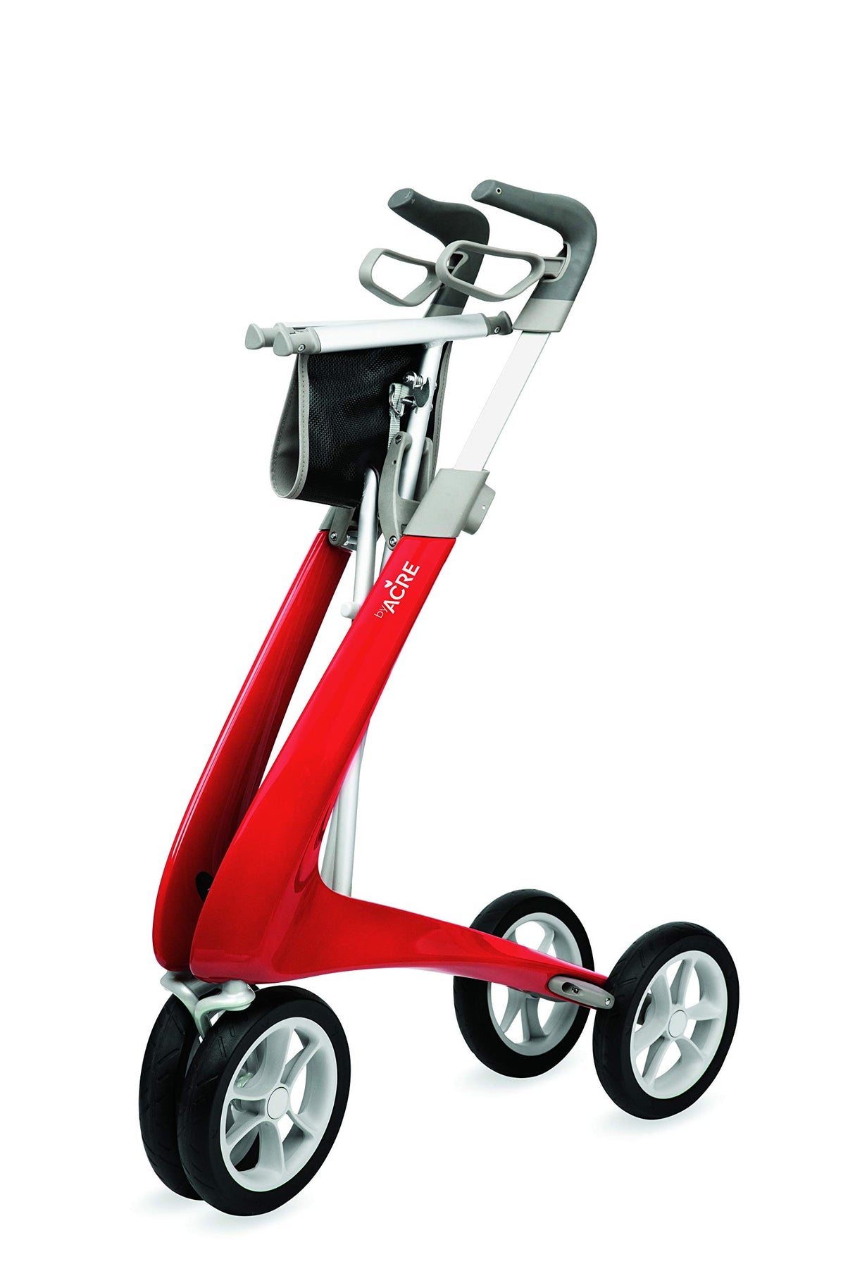 byACRE Carbon Ultralight Rollator Walker with Organizer Bag, Red, Regular Track