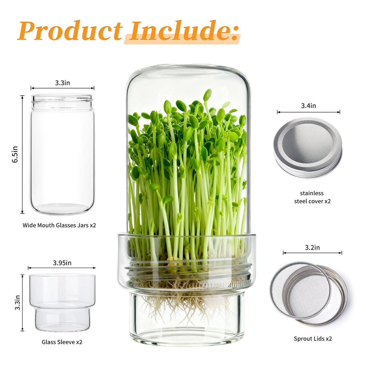 Elitrivox Sprouting Jar Kit, 2 Pack Wide Mouth Quart Mason Jars | Broccoli, Microgreens, Alfalfa Sprout Jar | Perfect for Home Gardeners, Health Enthusiasts & Vegan Diets
