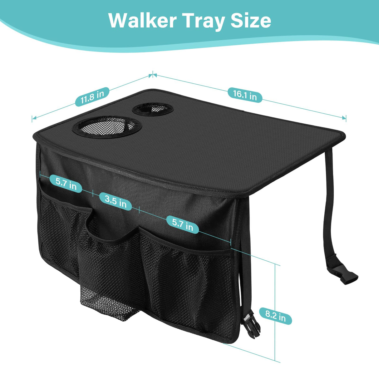 HOOMTREE Walker Tray for Folding Walker, Trays for Walkers for Seniors Detachable with Cup Holder,Walker Trays for Rolling Folding Walker,Walker Accessories for Elderly