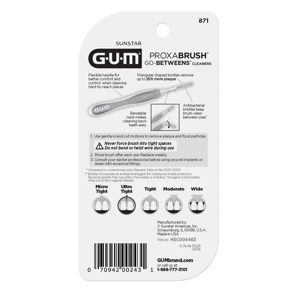 GUM Proxabrush Go-Betweens - Ultra Tight - Interdental Brushes - Soft Bristled Dental Picks for Plaque Removal Health - Safe for Braces & Dental Devices, 10ct (Pack of 6)