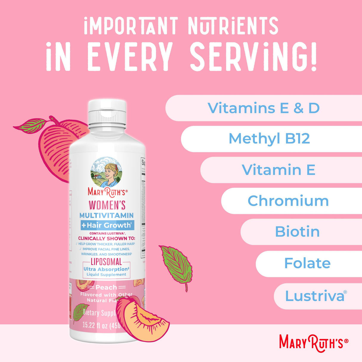 Women's Multivitamin + Lustriva Hair Growth Liposomal | Biotin 10000mcg | Clinically Tested for Thicker Hair, Wrinkles, Fine Lines, Skin Care | with Ashwagandha & Maca Root | Ages 18+ | 15.22 Fl Oz