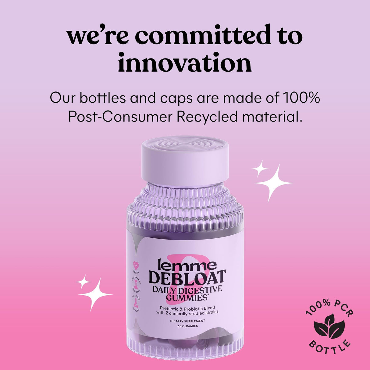 Lemme Debloat - Digestive & Gut Health Gummies with 2 Clinically Studied Probiotics & Prebiotic, Vegetarian, Gluten Free, Non GMO, BlackBerry Flavor (60 Count)