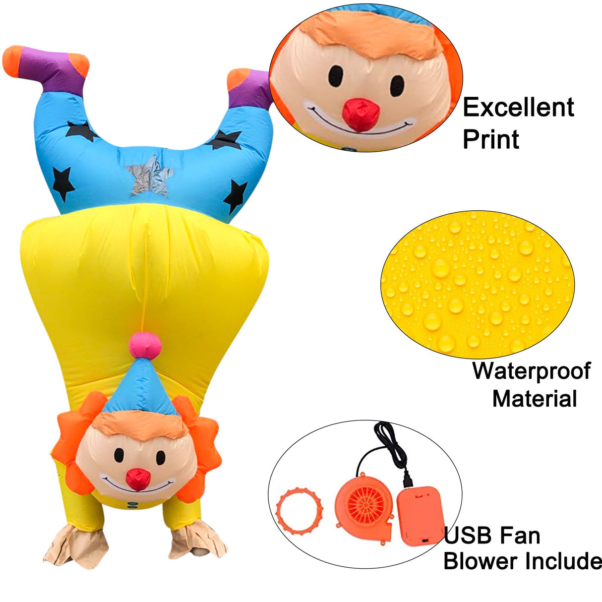 ZISUEX Clown Inflatable Costume Clown Blow Up Suit Party Game Halloween Yellow Clown Costume Cosplay Fancy Party Costume Christmas Xmas Jumpsuit