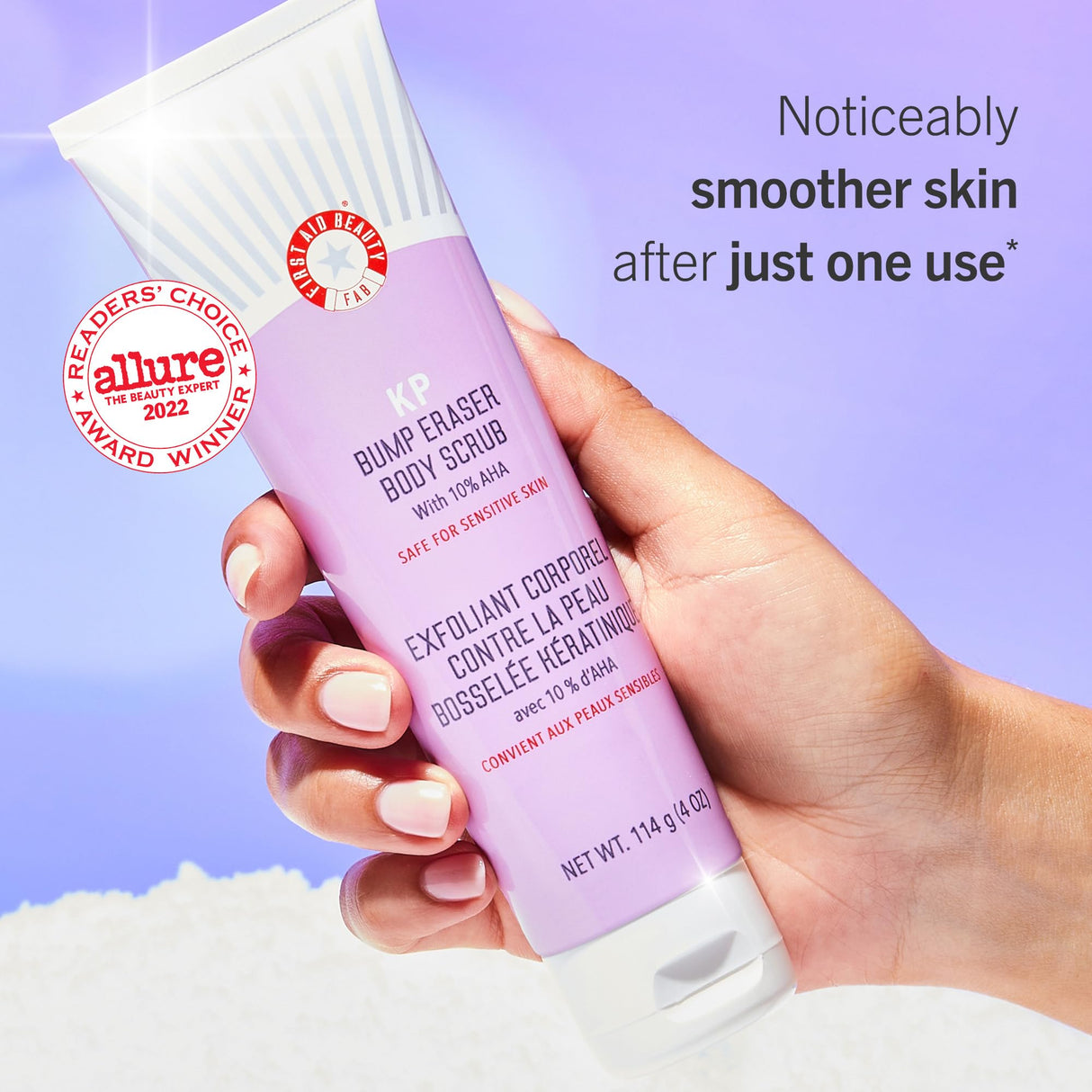 First Aid Beauty - Smooth Skin Season: KP Bump Eraser Body Scrub, 4oz, Ultra Repair Cream, 6oz, Anti-Chafe Stick, 0.35oz, Ingrown Hair Pads, 60 Pads, Deep Hydration & Exfoliating Body Essentials, 4ct