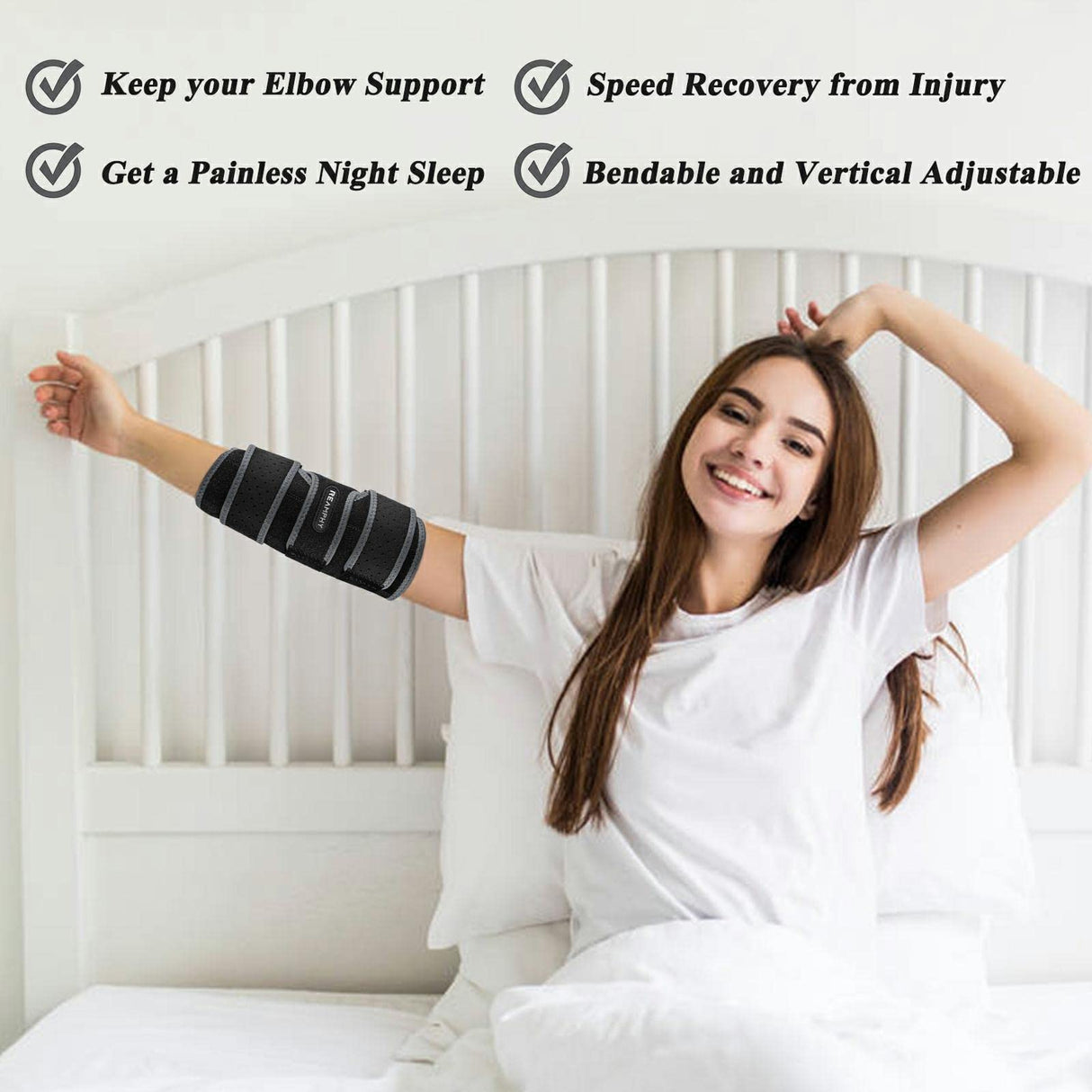 Reamphy Elbow Brace,Comfortable Night Elbow Sleep Support,Elbow Splint, Adjustable Stabilizer Splints, Cubital Tunnel Syndrome,Tendonitis,Ulnar Nerve,Tennis,Fits for Men and Women(Fits Most)