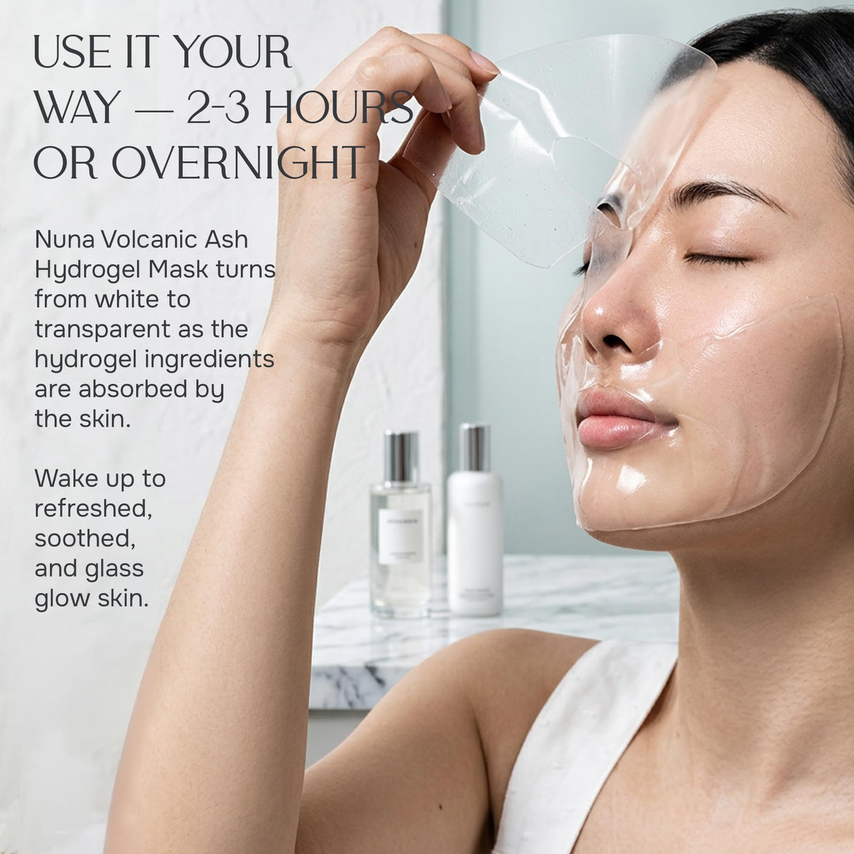 NUNA Volcanic Ash Hydrogel Face Masks with Smile Line Patches – Korean Glass Skin Detox & Deep Hydrating Jelly Mask with Hyaluronic Acid, Ceramides – Overnight Moisturizing + Purifying Care, 7 Sheets