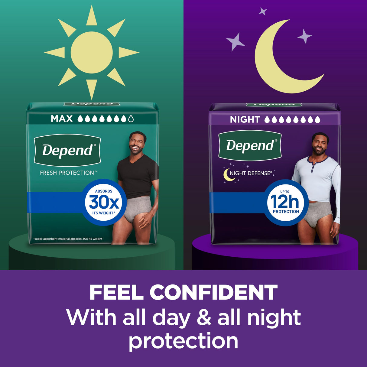 Depend Night Defense Adult Diapers, Incontinence Underwear for Men, Disposable, Overnight, Extra-Large, Grey, 48 Count (4 Packs of 12), Packaging May Vary