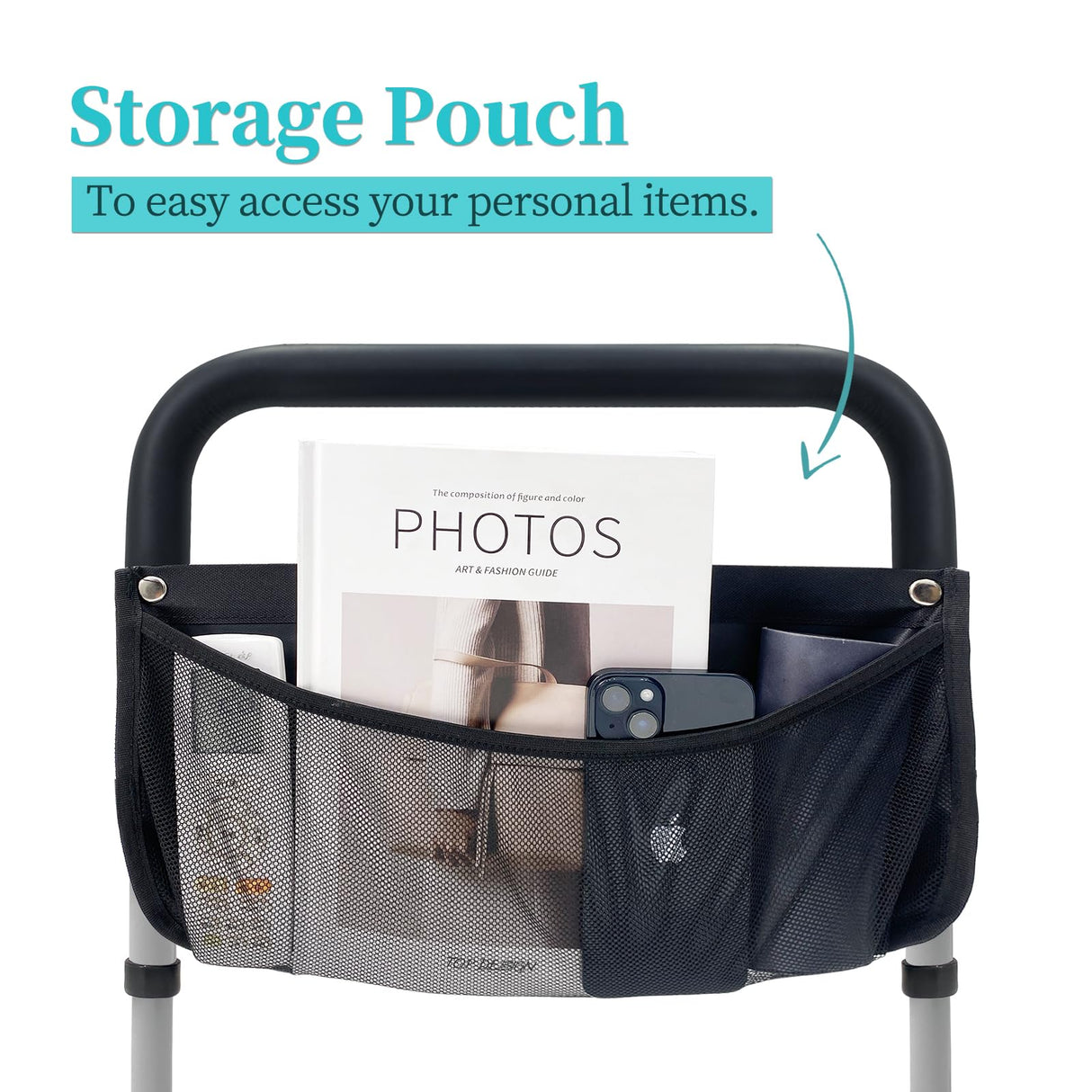 Bed Rails for Elderly Adults Safety with Adjustable Heights Storage Pocket Assist Support Side Railings for Seniors Citizens Slides Under Mattressbed Cane Bed Guard Bed Handles Bars (Grey)