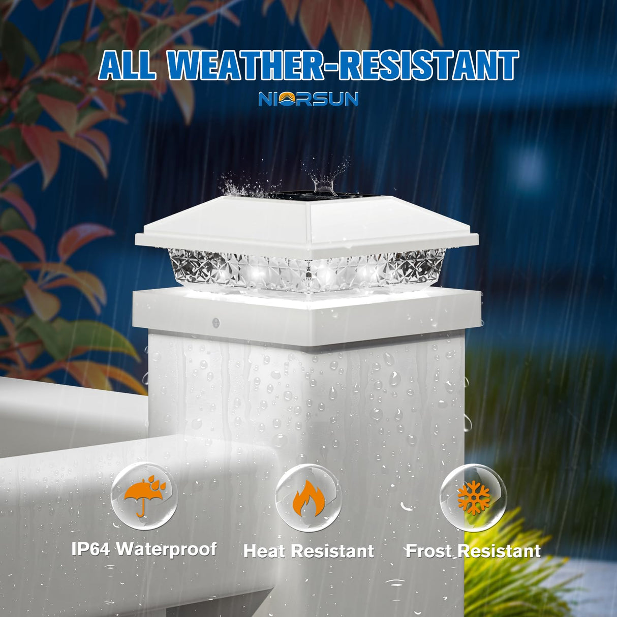 NIORSUN Solar Post Lights Outdoor, Fence Post Solar Lights Cool White, Waterproof, Garden Patio Fence Deck Decor, 4x4 Posts Cap Wood Vinyl, 5x5 Vinyl, White 12 Pack