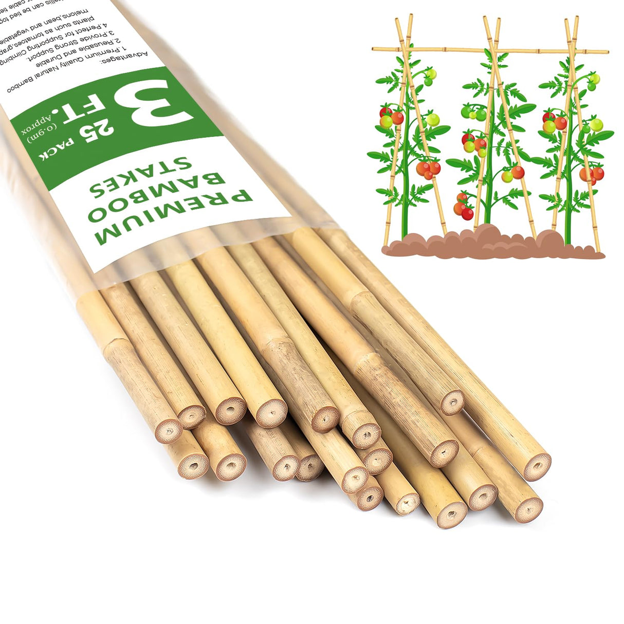 Plant Stakes 3FT, Natural Bamboo Stakes, 25Pcs Sturdy Bamboo Garden Stakes