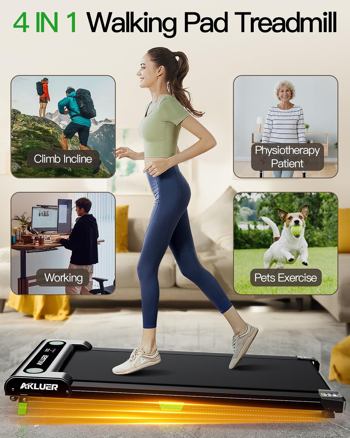 AKLUER Walking Pad with Incline, Incline Treadmills for Home, 2.5 HP Under Desk Treadmill Small with Remote Control, Walking Pad Small Treadmill with LED Display