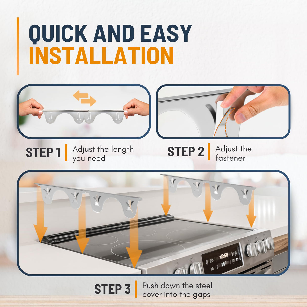 Linda’s Essentials Stainless Steel Stove Gap Covers (2 Pack) Adjustable Length 13.8" to 27.5" Stainless Steel, Steel Adjustable Gap Covers, Counter, Oven & Stove Gap Filler
