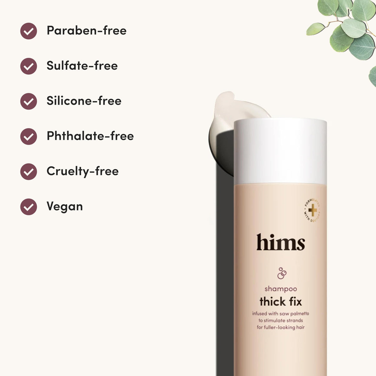 hims Thick Fix Hair Thickening Shampoo for Men, 2 Pack - Hair Loss Shampoo with Saw Palmetto and Niacinamide - No Parabens or Sulfates, Vegan and Cruelty Free - Eucalyptus Grove - 2 x 6.4 fl oz