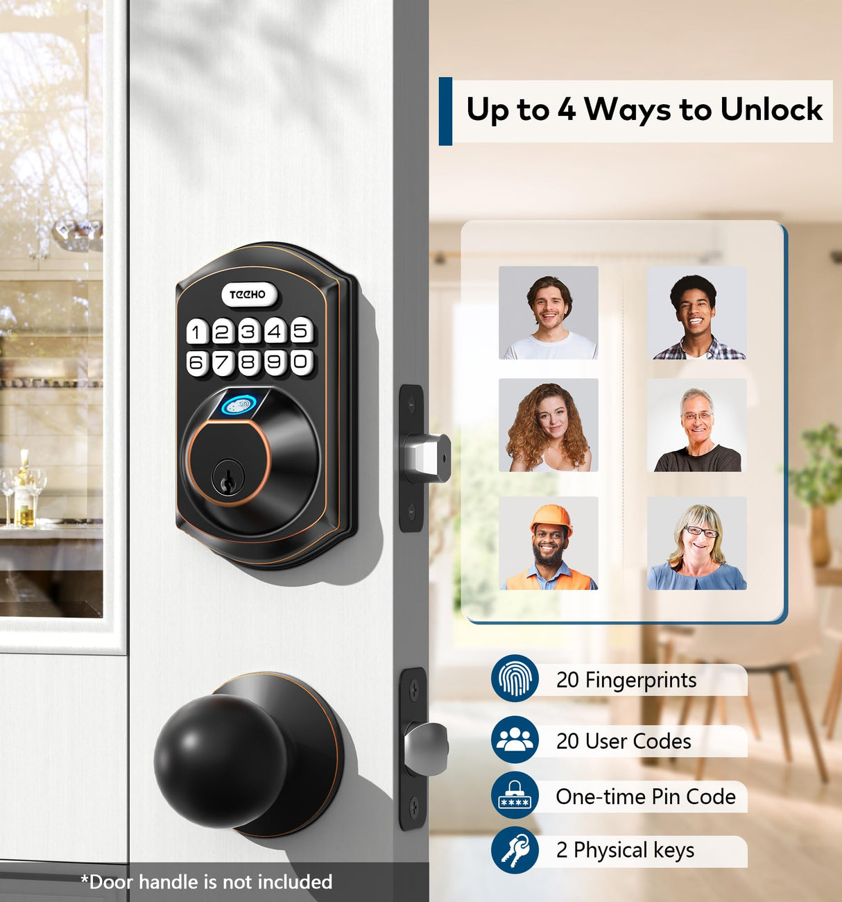 TEEHO TE002 Fingerprint Door Lock - Keyless Entry Electronic Keypad Deadbolt with 2 Backup Keys - Auto Lock - Easy Installation - Smart Locks for Front Door - Oil-Rubbed Bronze