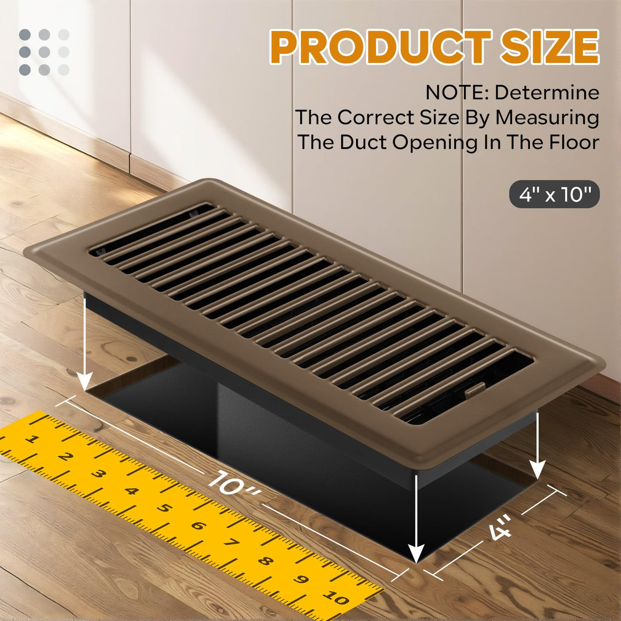 Floor Register 4x10, Floor Vent Covers, Heavy Duty Steel Walkable Floor Vents, for Sidewall and Floor, Brown 10 Pack