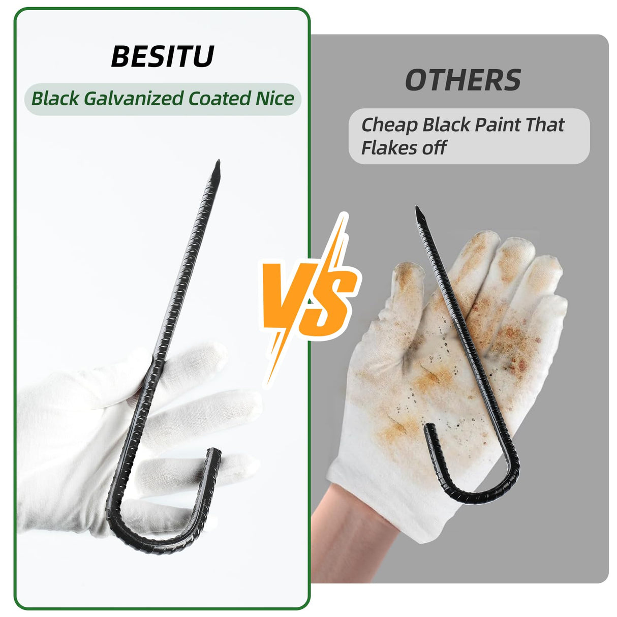 Besitu 12 Inch Rebar Stakes J Hook Ground Stakes 32-Pack Heavy Duty Galvanized Chain Link Fence Stakes Metal Tent Stakes for Outdoor Lawn Decorations Inflatables Canopy Swing Set