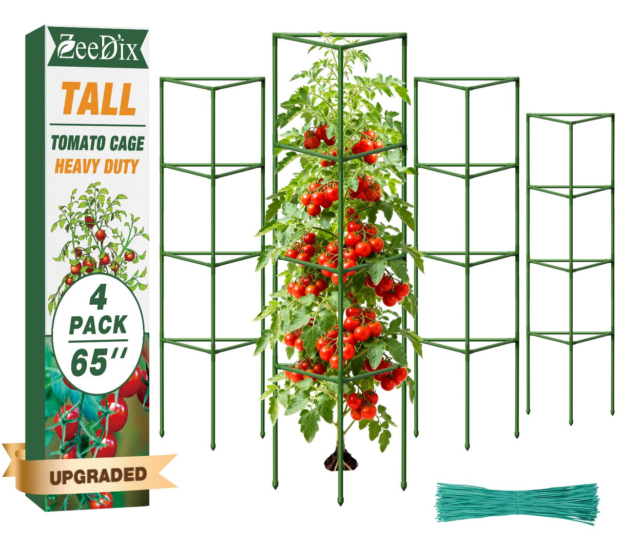 ZeeDix 65 Inch 4 Pack Heavy Duty Tall Tomato Cages for Garden