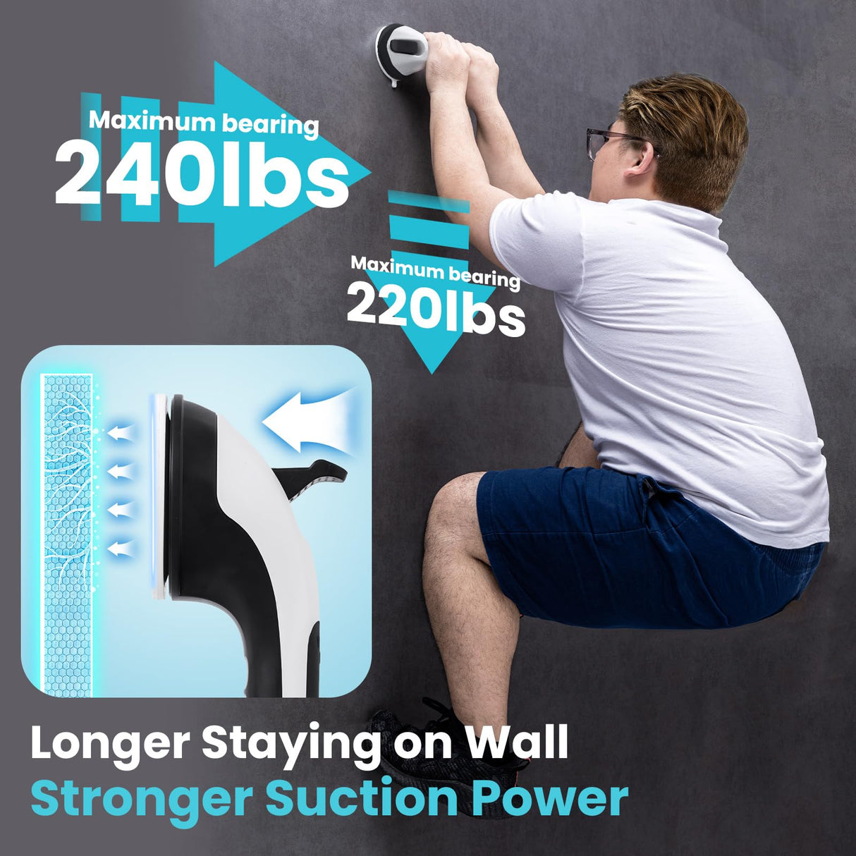 TAILI Shower Handles for Elderly Suction, 2 Pack 12 Inch Shower Grab Bars for Seniors, Grab Bars for Bathtubs and Showers, No Drilling Removable Safety Shower Grip, Black