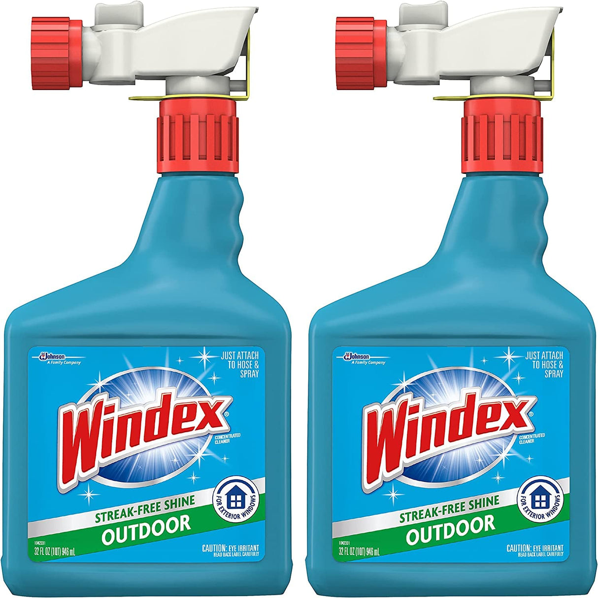Windex Outdoor Window and Glass Cleaner for Hose Ammonia Free, Concentrated Formula for Deep Outdoor Clean, Patio Cleaner, Compatible With All Hoses, 32 Fl Oz (Pack of 2)