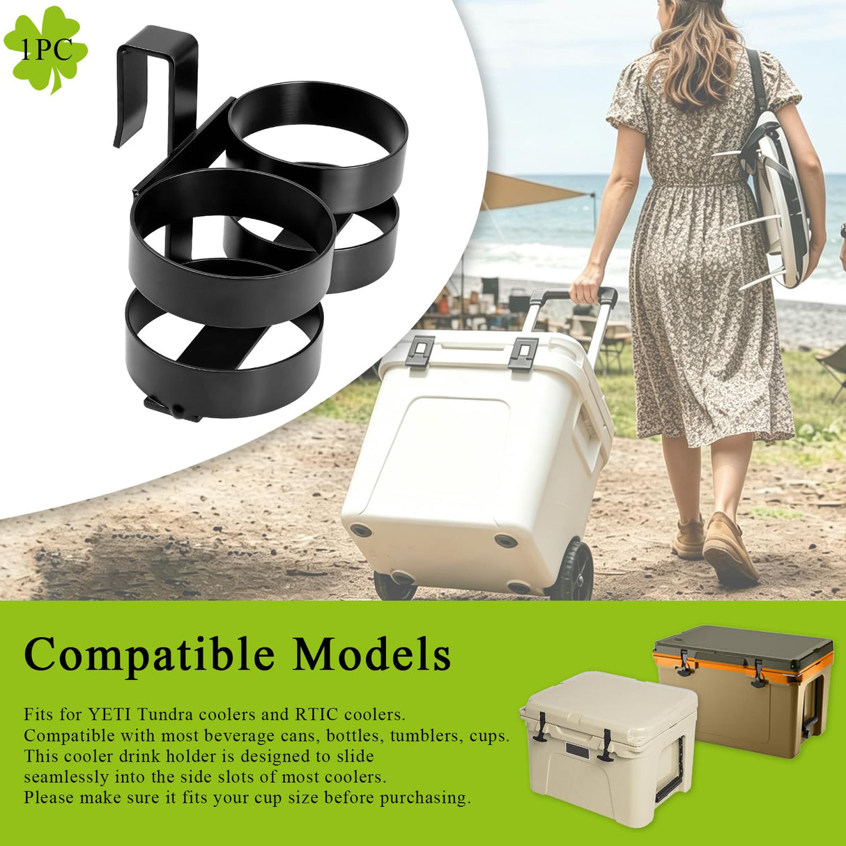 Cooler Beverage Holder fits YETI Tundra & RTIC Coolers, 3.4" D