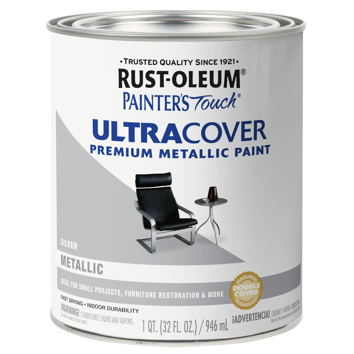 Rust-Oleum 254100 Painter's Touch Latex Paint, Quart, Metallic Silver, Pack of 1