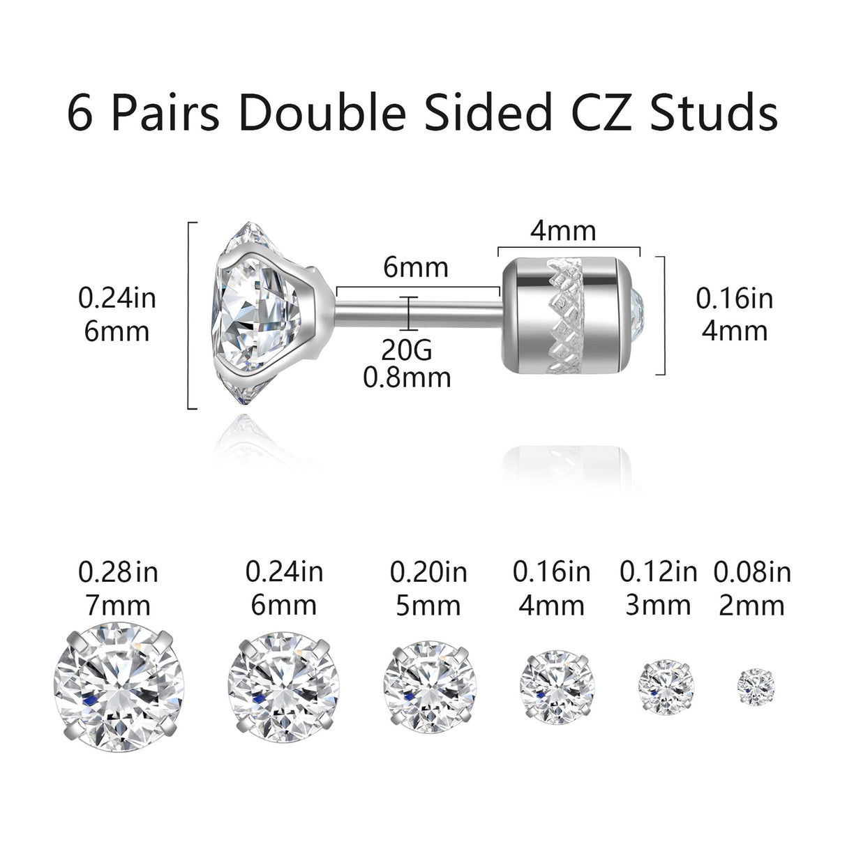 Titanium Surgical Stainless Steel CZ Stud Earrings for Women Men Silver