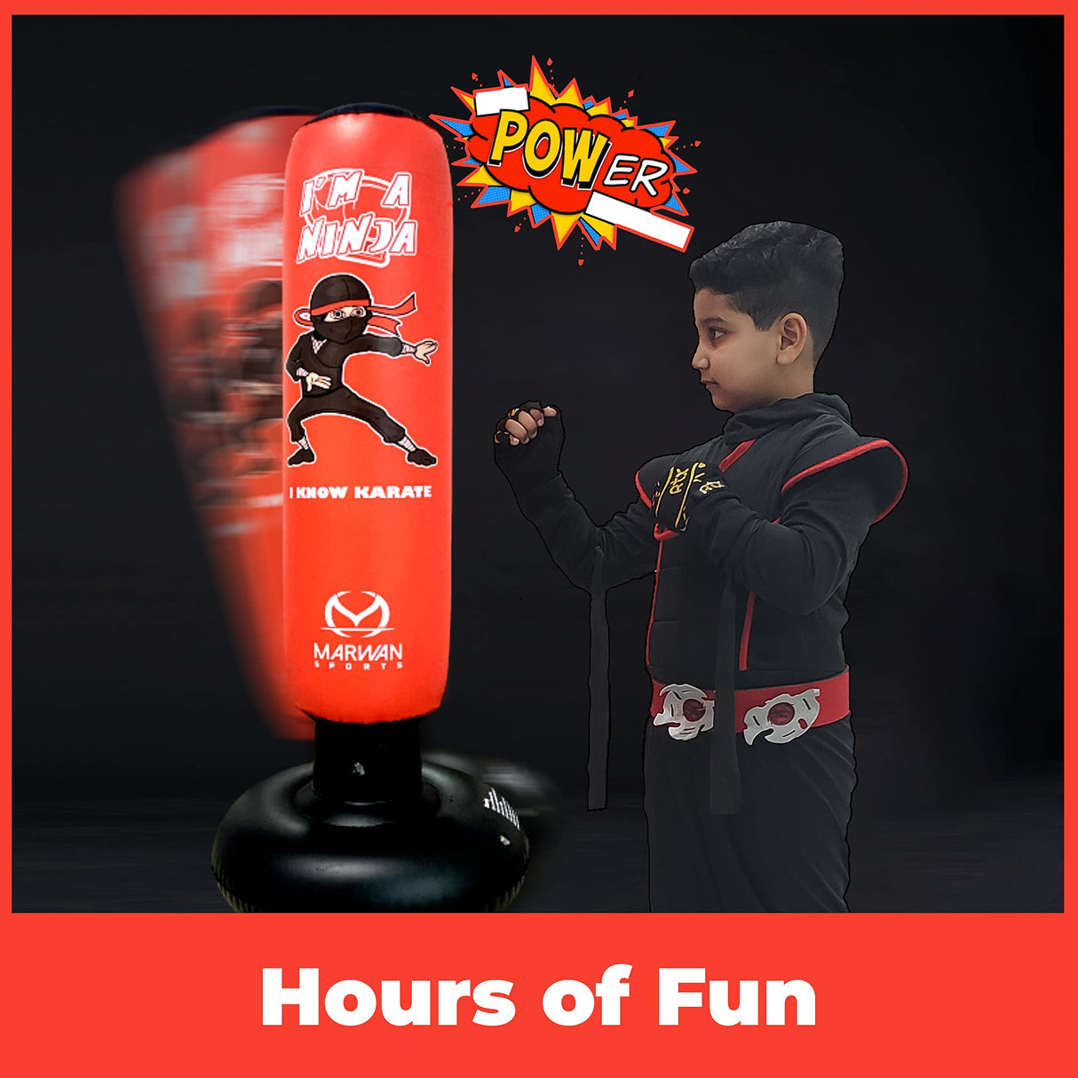 Marwan Sports Kids Punching Bag Toy Set, Inflatable Boxing Bag Toy for Boys Age 3-12, Ninja Toys for Boys, Christmas,Birthday Gifts for Kids 4,5,6,7,8,9,10 Years Old (Red Ninja)