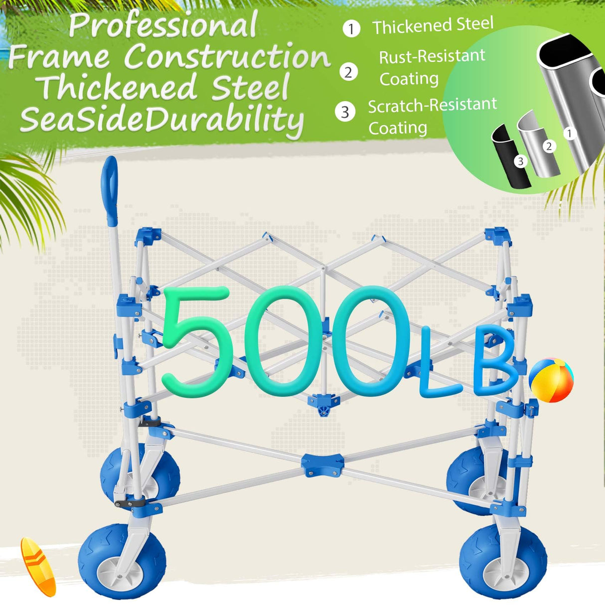 Beach Wagon with Big Wheels for Sand,400L Double Decker Wagon with Extender