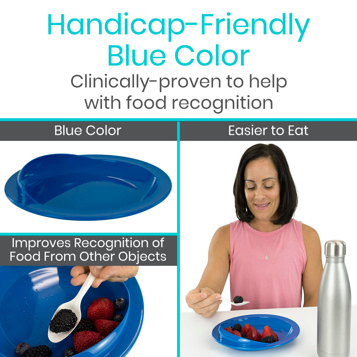 Vive Spill-Proof Scoop Plate, 9" (2 Pack) - Dish with Wall for Disabled, Handicapped, Elderly Adults with Special Needs from Parkinsons, Dementia, Stroke, Tremors with - Non Skid Padded Bottom