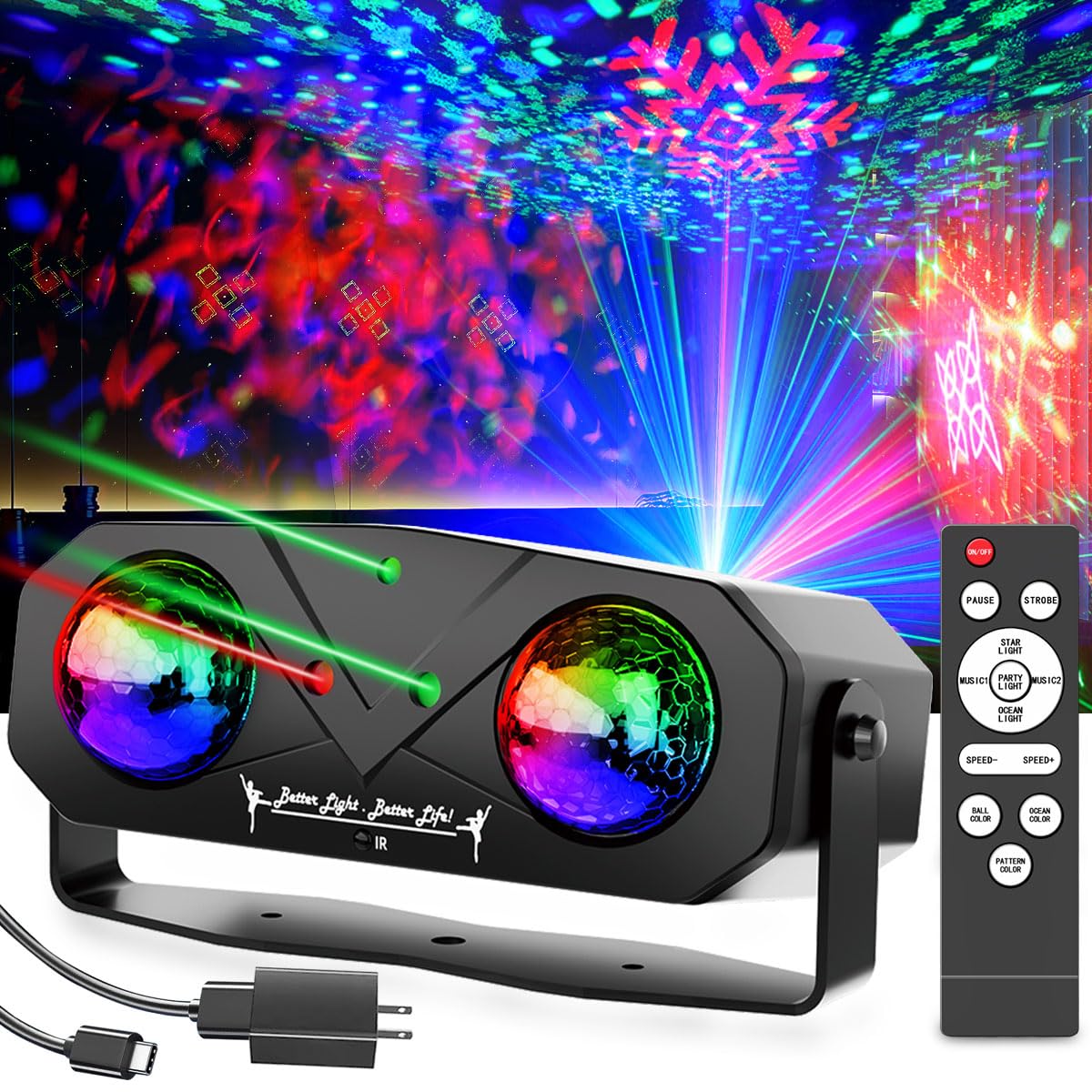Disco Lights Disco Ball, Sound Activated Party Light with Roating Disco Ball,Star Projector,Ocean Light and Laser Lights for Party DJ KTV Club Wedding Festivals Stage Dancing Christmas