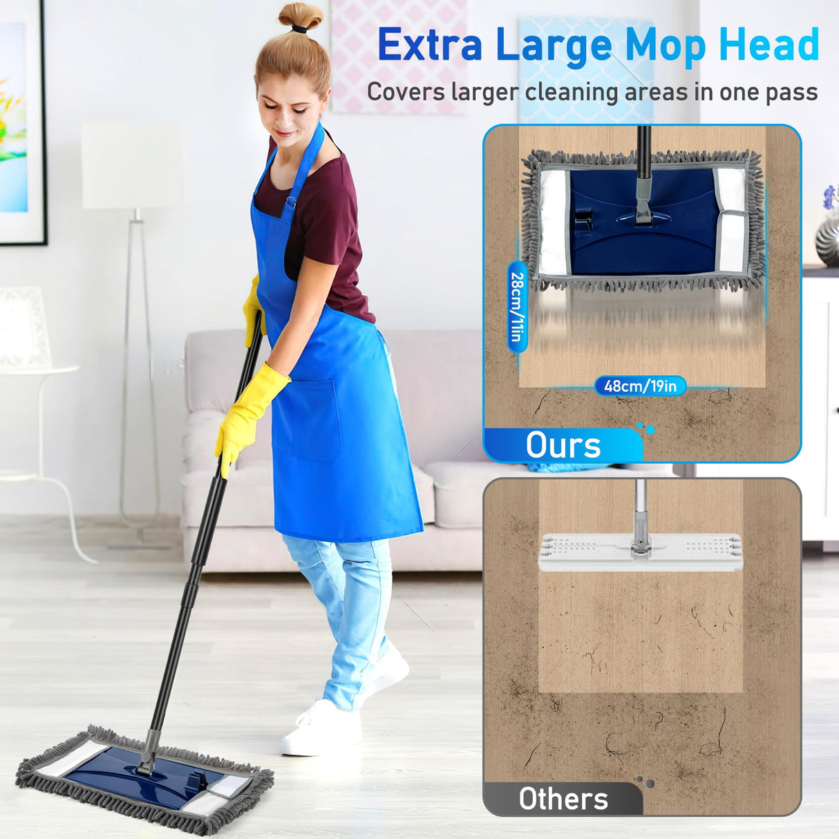 Wall Cleaner Mop with Long Handle, Extra Wall Dust Mop for Washing Walls with 2 Microfiber Reusable Pads,Floor Dry Wet Duster Mops for Wall Washer, Floor,Ceiling Cleaning,Blue