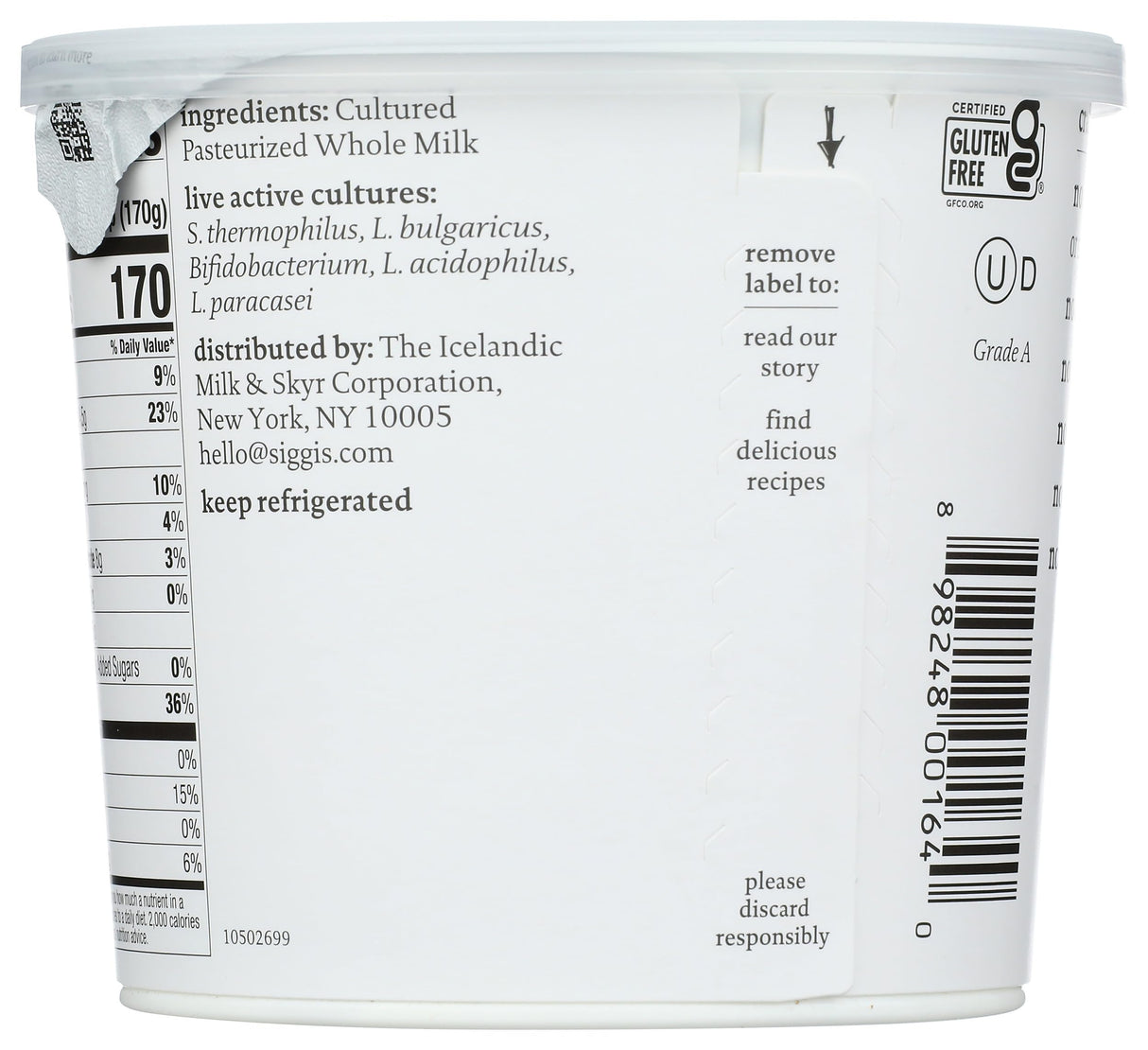 Siggi’s Icelandic Strained Whole Milk Yogurt, Plain, 24 OZ. – Thick, Protein-Rich Yogurt Snack
