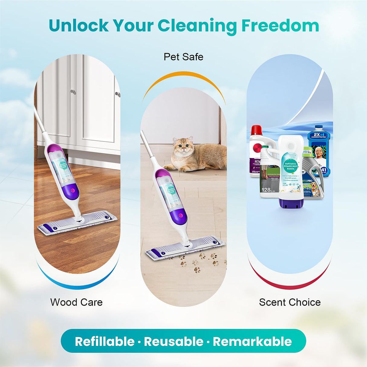 Bisenkud Leak-Resistant Refillable Bottle for Swiffer® Power Mop™, 720mL