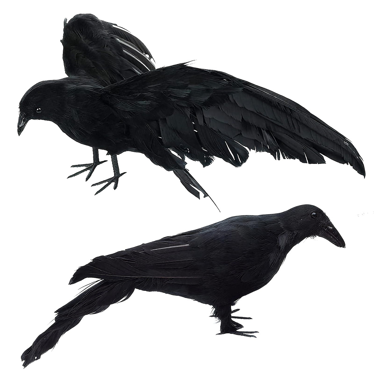 Black Fake Crows Halloween Decorations, Large Realistic Feather Black Crows