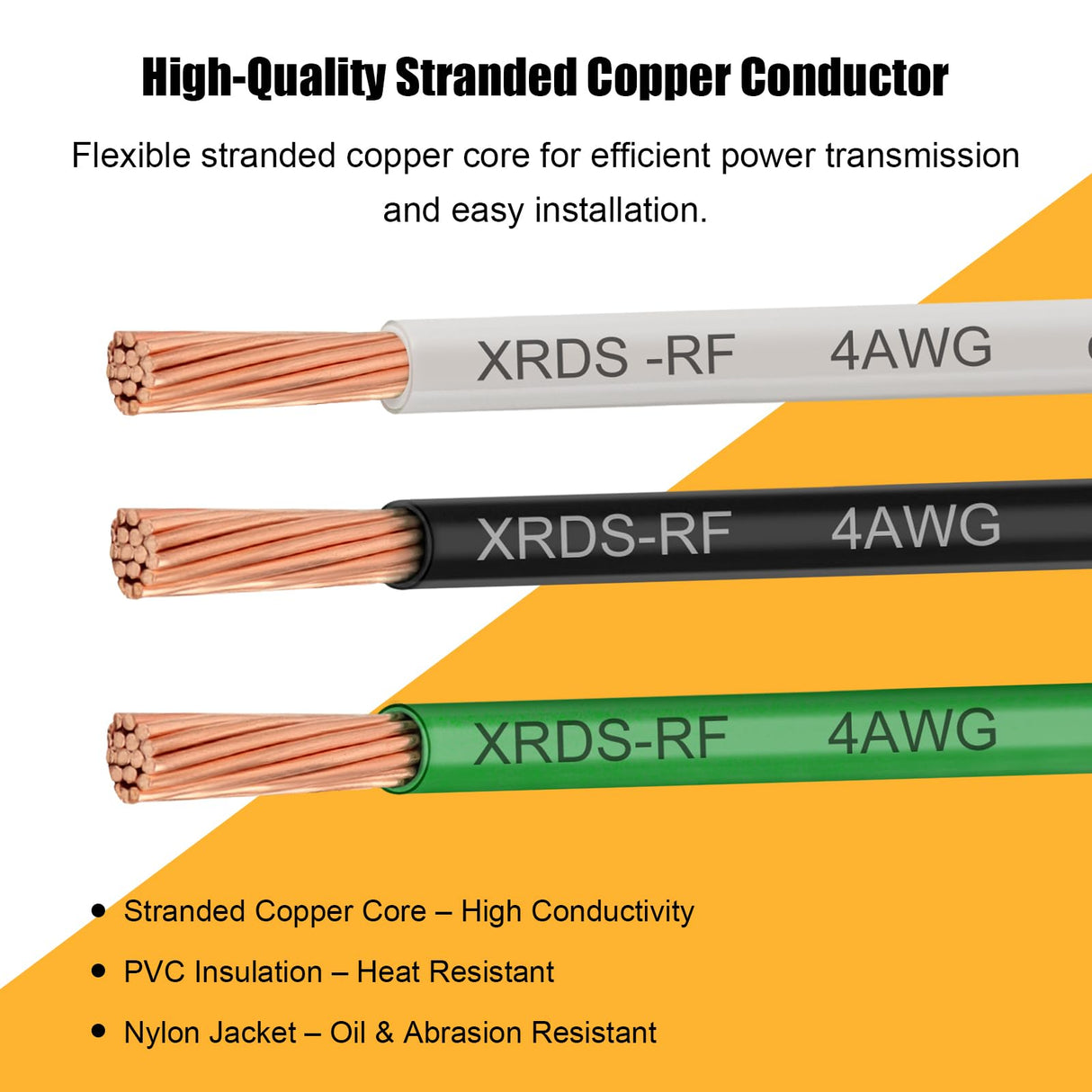 XRDS -RF 4AWG THHN Wire, 10FT Black Stranded Copper Electrical Wire, Nylon Jacket, 600V Rated, Heat & Abrasion Resistant THHN/THWN-2 Cable for Household, Automotive, Solar, RV, Inverter