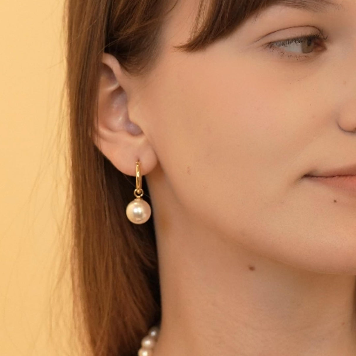 Pearl Hoop Earrings for Women, 18K Gold Plated Huggie Drop Earrings